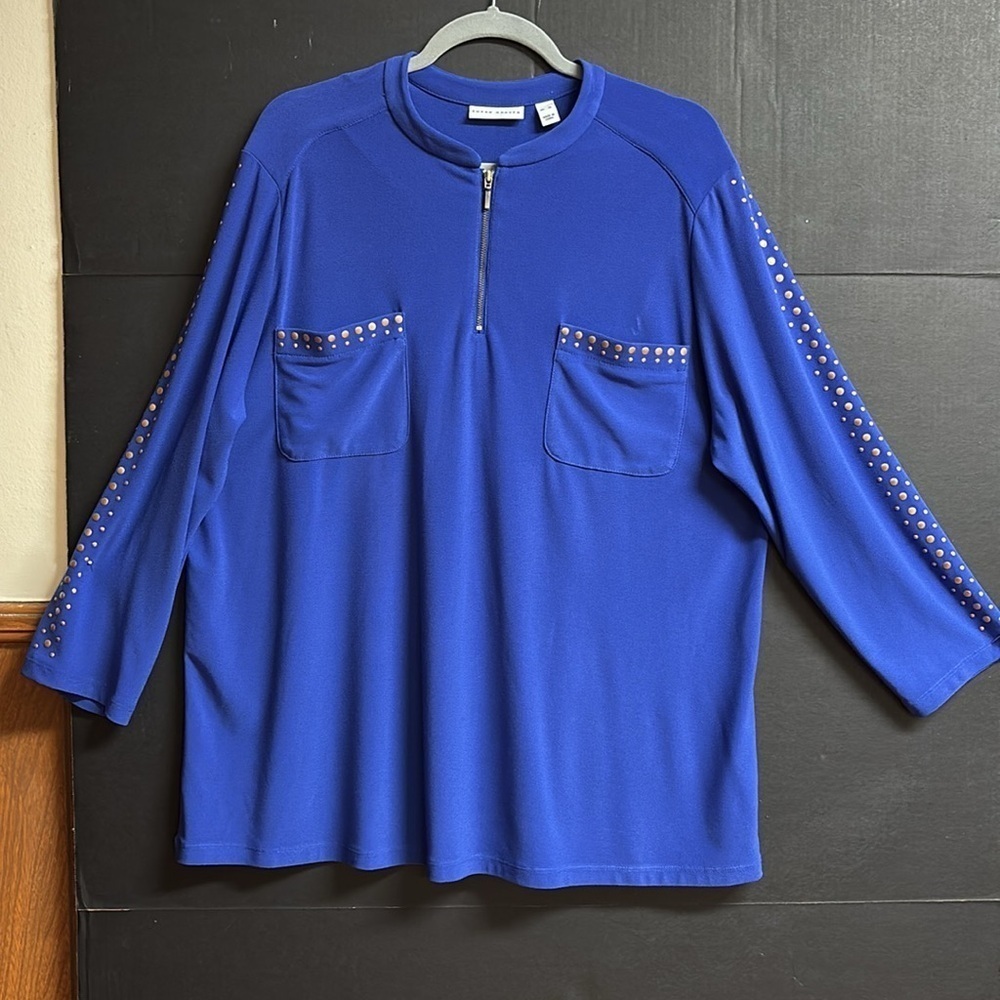 Susan Graver Tunic/Zip Front Ladies Royal Blue Shirt Size XL